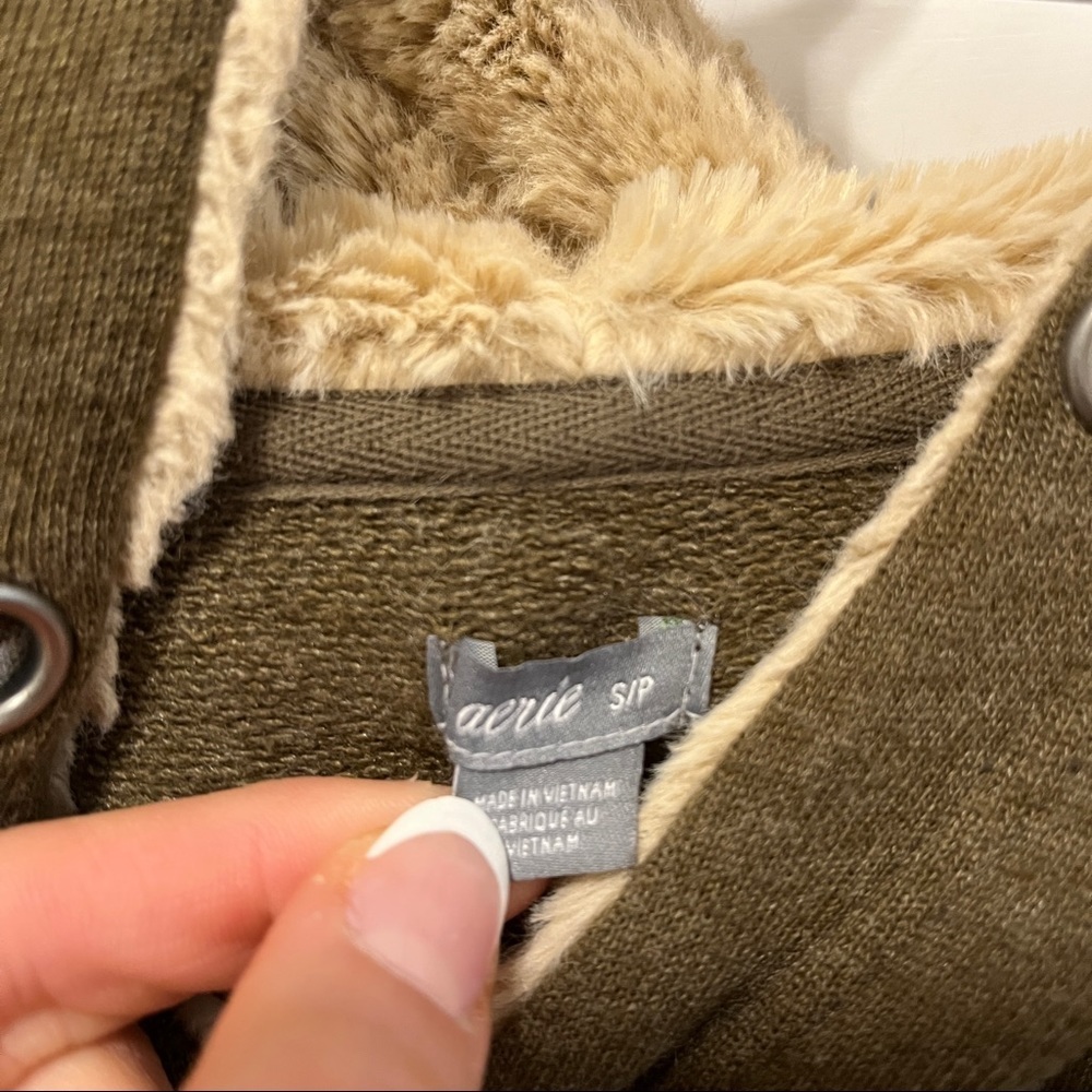 Aerie Olive Green Fuzzy Hoodie Sweatshirt - Picture 5 of 5